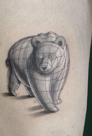大腿素描风格黑色几何大熊纹身图案