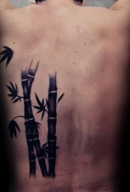 背部东方亚洲风格的深色竹子纹身图案