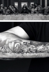 手臂美丽的黑白宗教最后的晚餐纹身图案