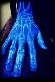 手臂神奇的荧光手骨骼纹身图案