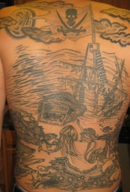 海盗主题满背纹身图案