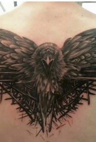 背部独特的黑色幻想乌鸦纹身图案