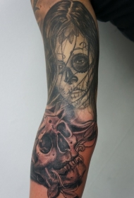 手臂骷髅和死亡女郎纹身图案