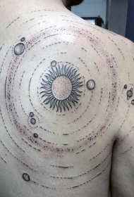 圆形太阳能系统背部和肩部纹身图案