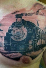 胸部写实的黑色旧火车纹身图案