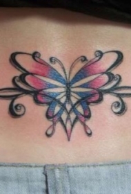 腰部彩色的蝴蝶与图腾纹身图案