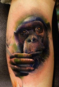 手臂悲伤逼真的彩色黑猩猩纹身图案