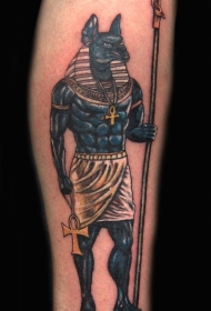埃及阿努比斯神像彩色手臂纹身图案