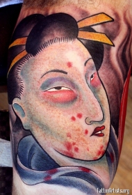 亚洲风格血腥的艺妓画像纹身图案