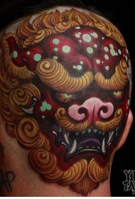 头部彩色经典的亚洲唐狮头像纹身图案