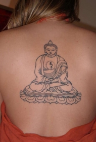 背部冥想的佛像纹身图案