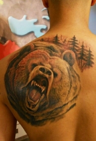 背部一头咆哮的熊纹身图案