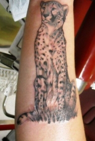 手臂猎豹坐在草地上彩绘纹身图案