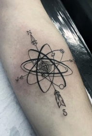 手臂科学风格的黑色太阳系和箭纹身图案