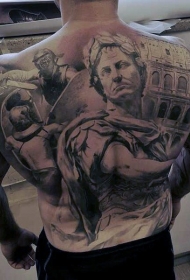 背部罗马帝国主题整雕像纹身图案