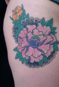 大腿粉红色的花朵纹身图案