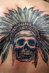 背部印度头饰的骷髅纹身图案