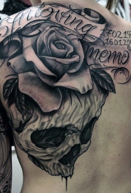 背部华丽的纪念玫瑰字母和骷髅纹身图案