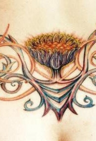 腰部彩色的向日葵藤蔓纹身图案