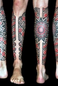 小腿美丽的彩绘古代装饰纹身图案