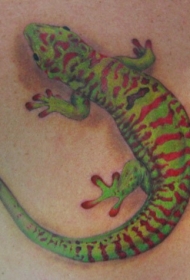背部写实的绿色和红色壁虎纹身图案