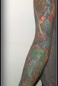手臂亚洲风格彩绘人像纹身图案
