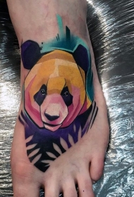 脚背卡通彩色甜美熊猫纹身图案