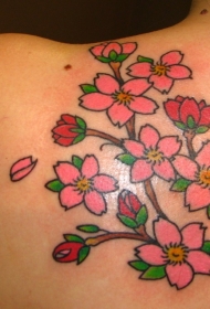 背部好看的传统粉红茉莉花纹身图案