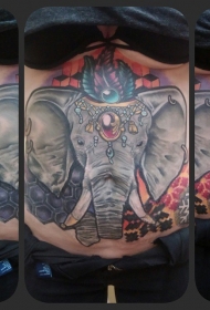 腹部插画风格的大象与珠宝纹身图案