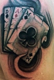 手臂华丽的彩色扑克牌赌博主题纹身图案