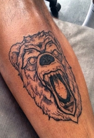 小腿黑色有趣的咆哮熊纹身图案
