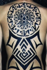背部黑色圆圈部落符号纹身图案