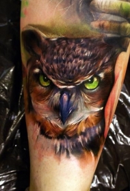 手臂逼真的猫头鹰头像纹身图案