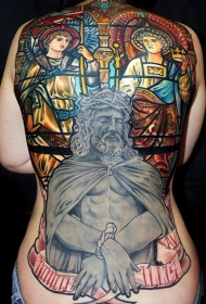 满背很酷的想法耶稣纹身图案