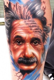 手臂五彩逼真的爱因斯坦肖像纹身图案