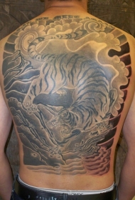 亚洲风格下山虎艺术品满背纹身图案