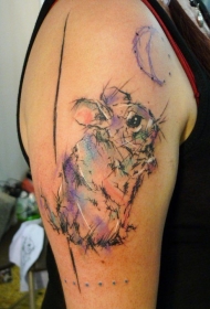 有趣的设计老鼠和月亮彩色手臂纹身图案