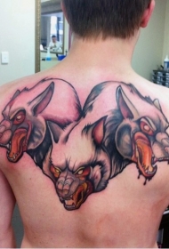 背部插画风格很酷的地狱犬纹身图案