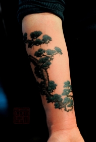 手臂亚洲风格的彩色有趣树纹身图案