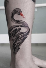 小腿中型彩色美丽的天鹅纹身图案