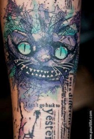 手臂卡通的彩色猫头部纹身图案