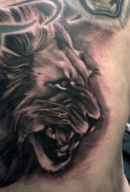 背部new school黑白狮子头纹身图案