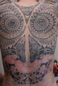 背部部落面具个性纹身图案