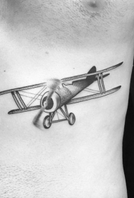 腹部点刺风格黑色老式飞机纹身图案