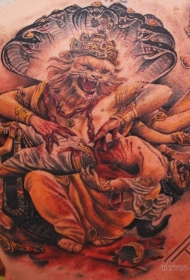 插画风格令人毛骨悚然的印度教神纹身图案