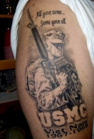 手臂越南士兵和字母记忆纹身图案