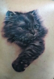 背部黑色的小猫头像纹身图案