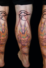 小腿炫彩阿努比斯神像纹身图案