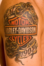 大臂哈雷戴维森标志与蛇纹身图案
