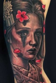 手臂彩色的亚洲艺妓肖像纹身图案